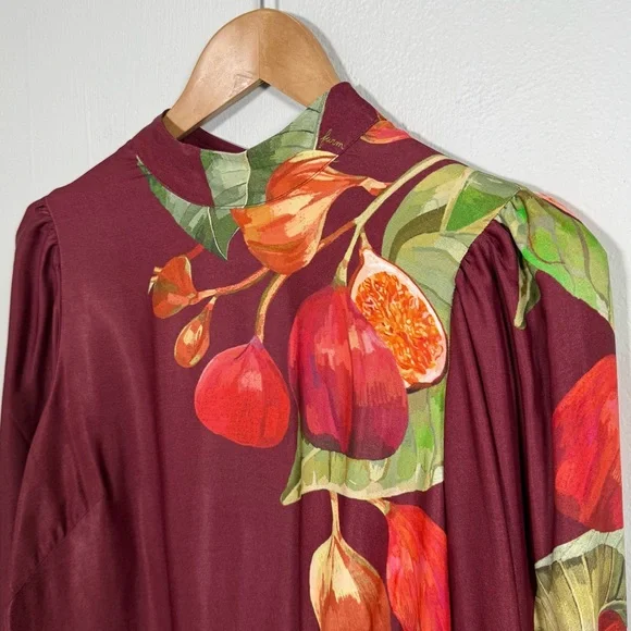 🍇 Farm Rio for Anthropologie Wine Fig Print Long Sleeve Dress | NWT | M - Picture 1 of 11